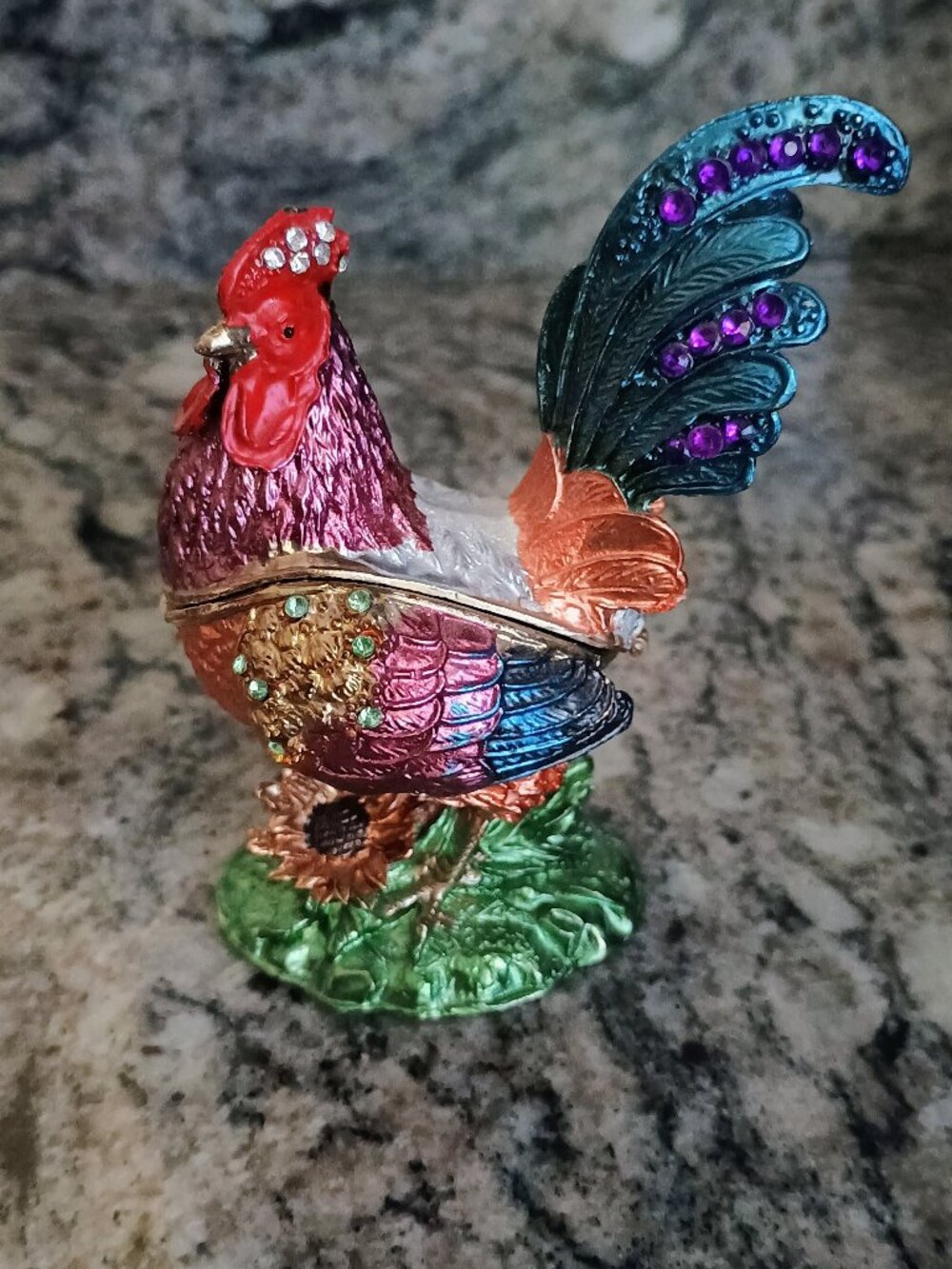 Rooster Jeweled Enameled Trinket Box